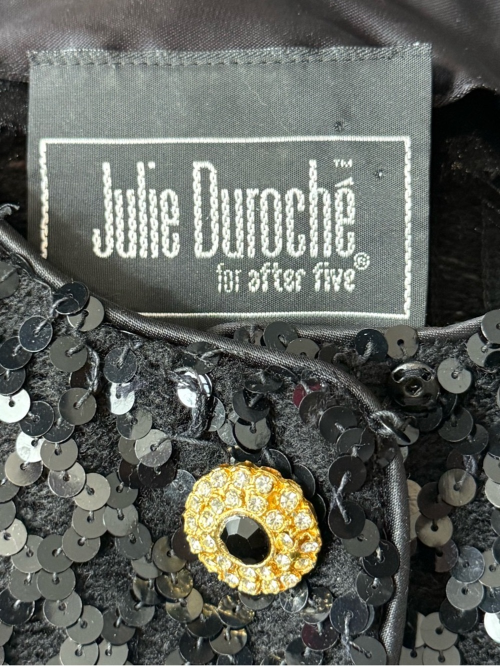 Vintage Julie Duroché Sequin Jacket Black Beaded Paisley Evening Blazer Glam 80s - Picture 9 of 15